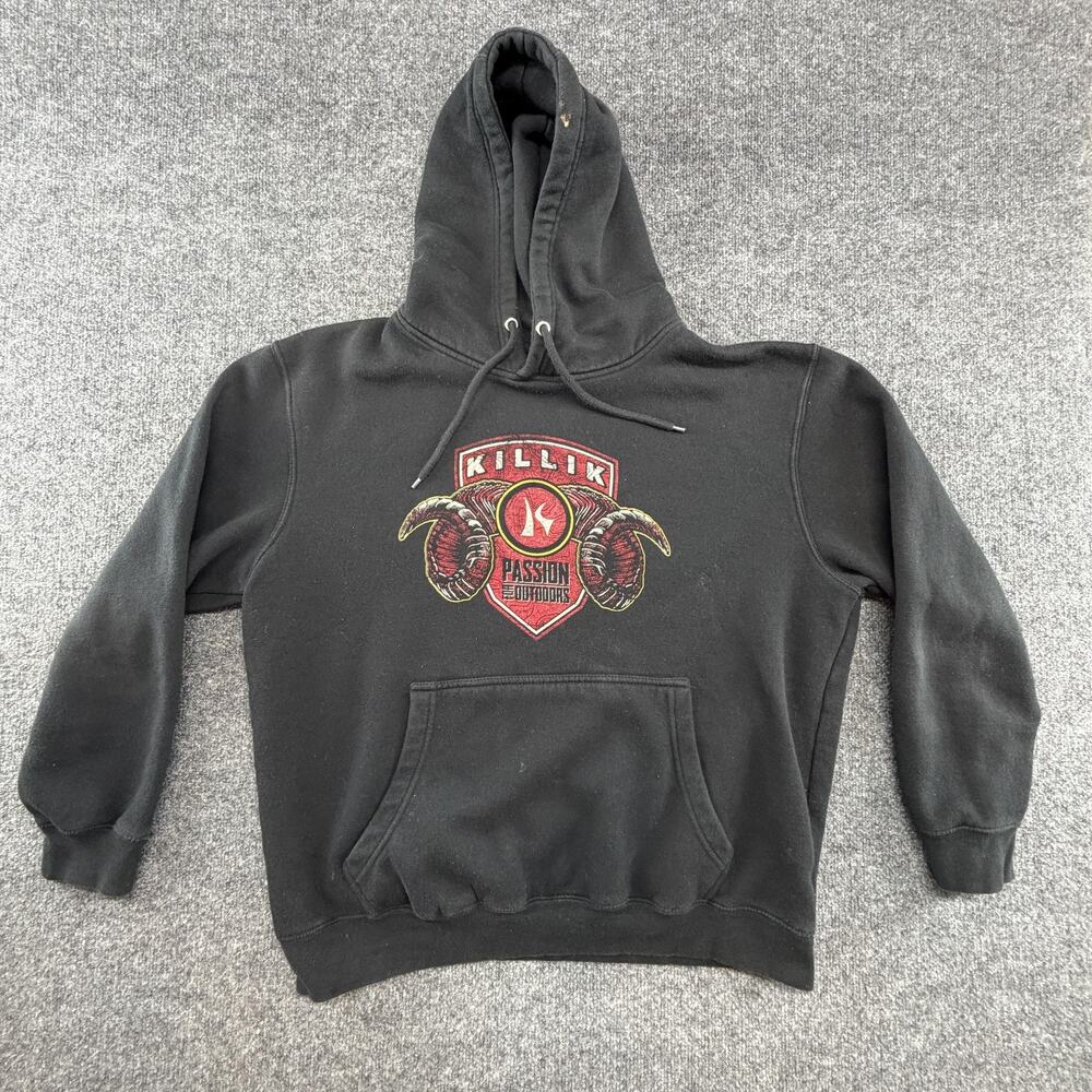 Killik Hoodie Mens XL Black Ram Horns Passion Outdoors Graphic Fleece Hunting
